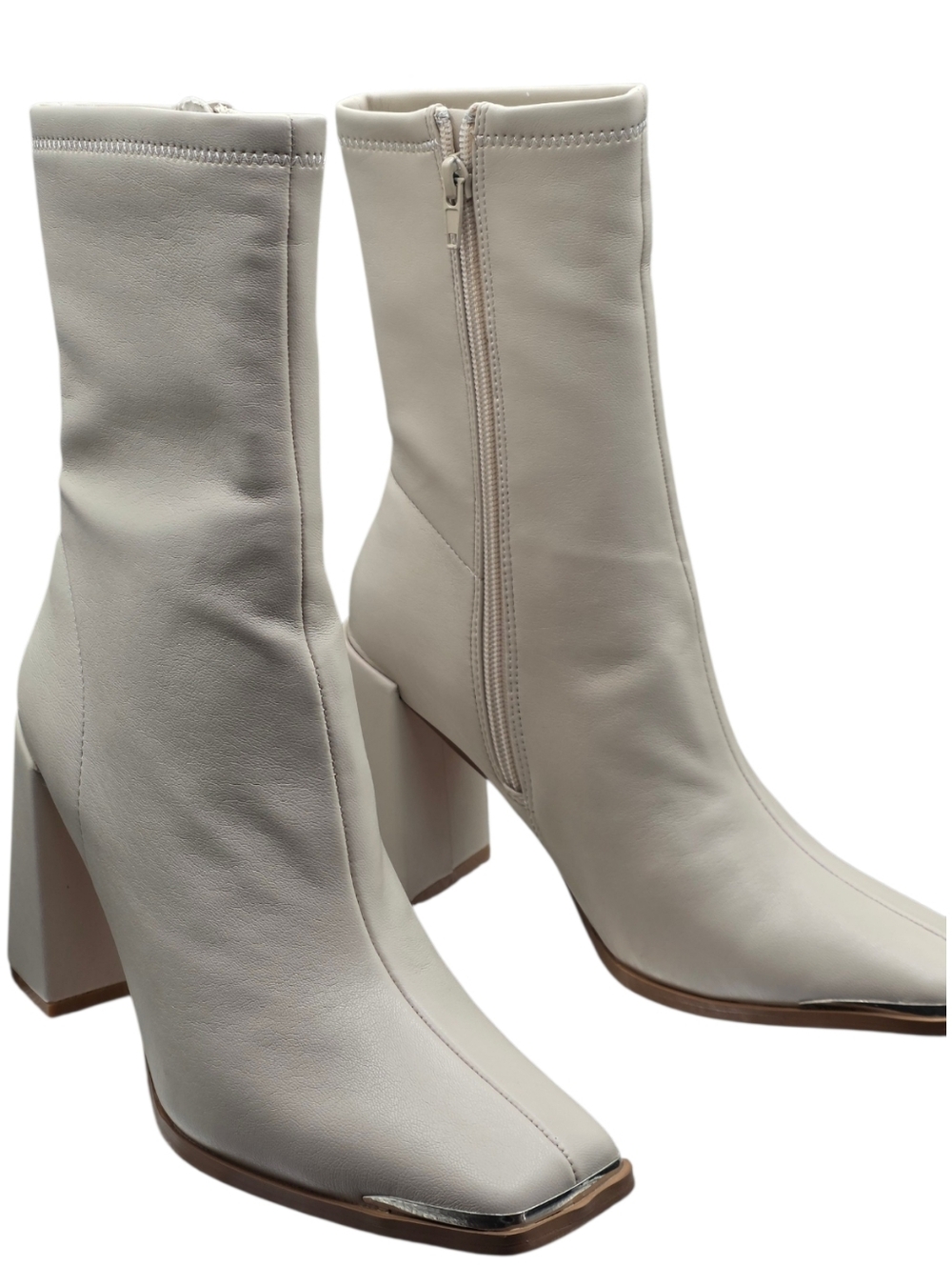 Chinese Laundry Cream Square Toe Stretch Block Heel Ankle Boots Size 7 NIB